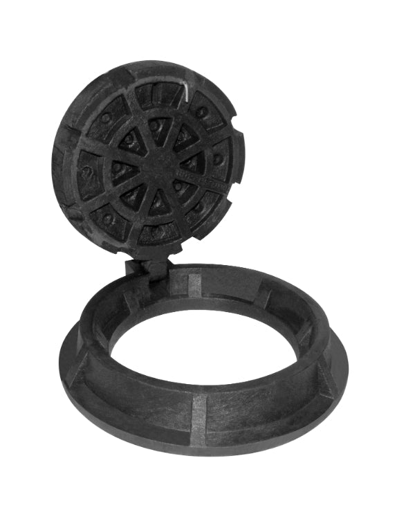 Casquete y Tapadera embisagrada de Polietileno Negro de para pozo de Visita de Alcantarillado Sanitario Modelo HS - 25 - SOLTEC