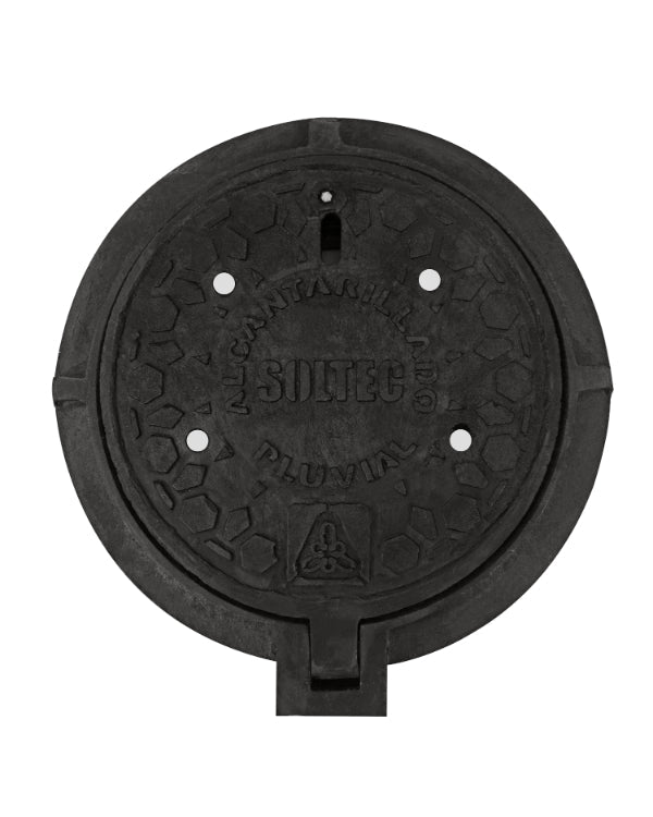 Casquete y Tapadera embisagrada de Polietileno Negro para Pozo de Visita de Alcantarillado Pluvial Modelo HS - 15 II - SOLTEC