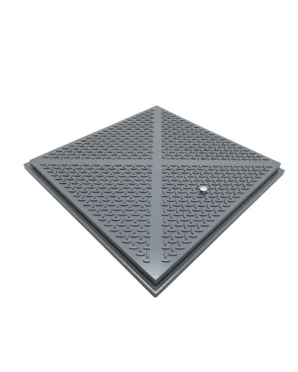 Marco y Tapadera Embisagrada de Polietileno Gris para Cisterna 69 cm x 69 cm - SOLTEC