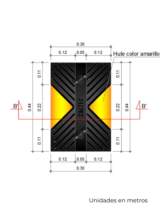 Reductor de velocidad tipo Tumulo de Hule Negro con Amarillo 44 x 30 x 5 cm - SOLTEC