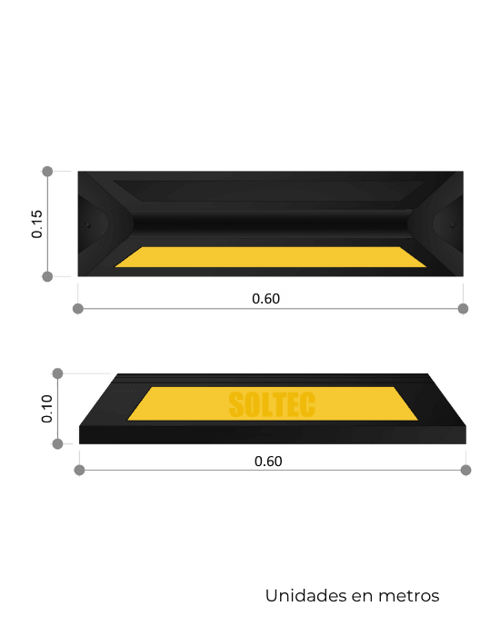Tope Individual para Estacionamiento de Polietileno Negro Reciclado con Pintura Amarilla 60cm - SOLTEC