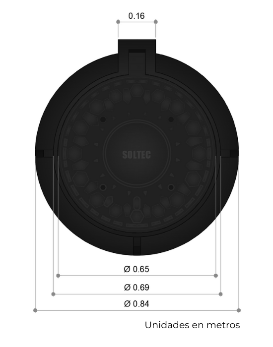 Casquete y Tapadera embisagrada de Polietileno Negro para Pozo de Visita de Alcantarillado Pluvial Modelo HS-15 II
