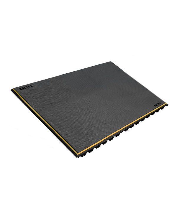 Alfombra Antifatiga Antideslizante con base de Hule Gris Oscuro LL con Franja Amarilla 1" - SOLTEC