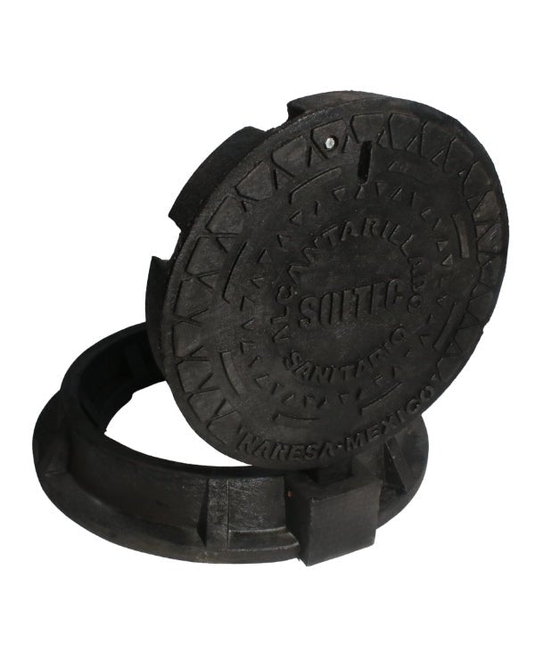 Casquete y Tapadera embisagrada de Polietileno Negro de para pozo de Visita de Alcantarillado Sanitario Modelo HS - 25 - SOLTEC