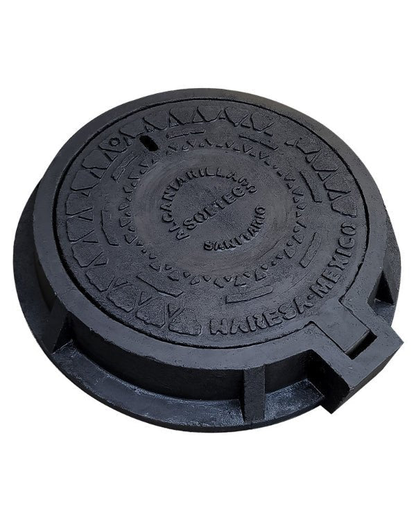 Casquete y Tapadera embisagrada de Polietileno Negro de para pozo de Visita de Alcantarillado Sanitario Modelo HS - 25 - SOLTEC