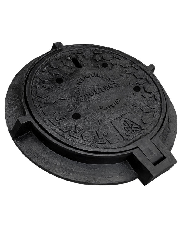 Casquete y Tapadera embisagrada de Polietileno Negro para Pozo de Visita de Alcantarillado Pluvial Modelo HS - 15 II - SOLTEC