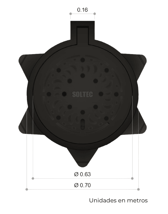 Casquete y Tapadera Embisagrada de Polietileno Negro para Pozo de Visita de Alcantarillado Pluvial Modelo HS - 20 - SOLTEC
