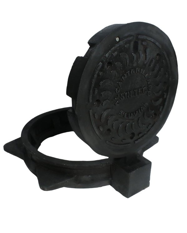 Casquete y Tapadera embisagrada de Polietileno Negro para Pozo de Visita de Alcantarillado Pluvial Modelo HS - 20 - SOLTEC