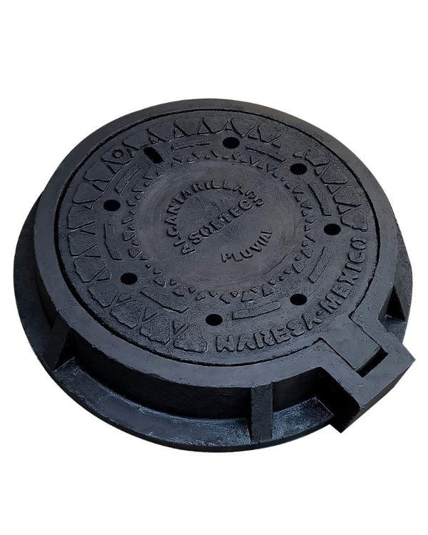 Casquete y Tapadera embisagrada de Polietileno Negro para Pozo de Visita de Alcantarillado Pluvial Modelo HS - 25 - SOLTEC