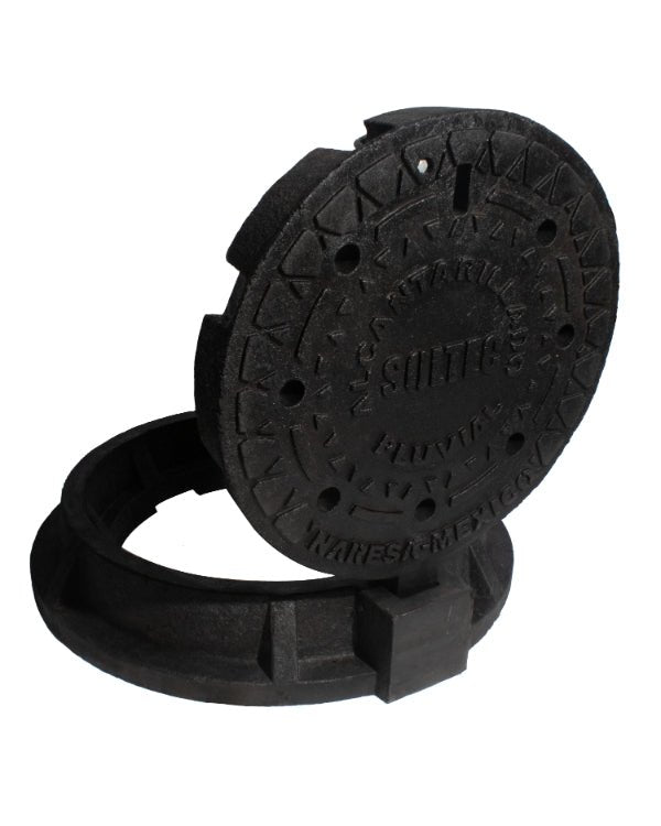 Casquete y Tapadera embisagrada de Polietileno Negro para Pozo de Visita de Alcantarillado Pluvial Modelo HS - 25 - SOLTEC