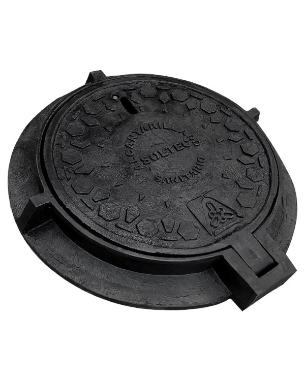 Casquete y Tapadera embisagrada de Polietileno Negro para Pozo de Visita de Alcantarillado Sanitario Modelo HS - 15 II - SOLTEC