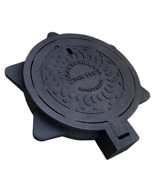 Casquete y Tapadera embisagrada de Polietileno Negro para Pozo de Visita de Alcantarillado Sanitario Modelo HS - 20 - SOLTEC