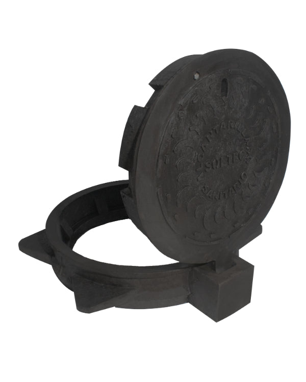 Casquete y Tapadera embisagrada de Polietileno Negro para Pozo de Visita de Alcantarillado Sanitario Modelo HS - 20 - SOLTEC