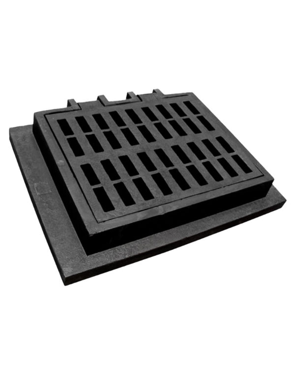 Marco y Rejilla (Tragante) embisagrada de Polietileno Negro 55 cm x 70 cm - SOLTEC