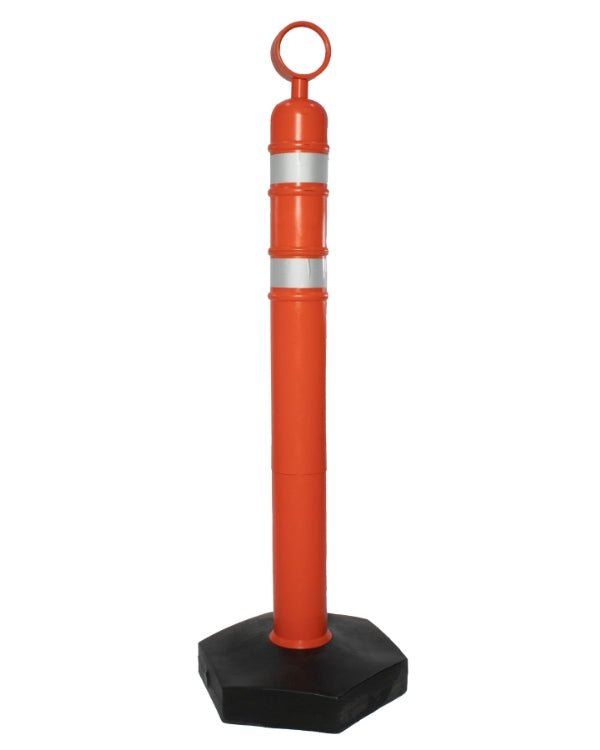 Poste Alineador Movible de PVC Anaranjado con Base Hexagonal de Polietileno - SOLTEC