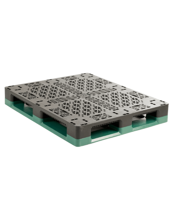 Tarima Plástica con Superficie Abierta Verde/Negro 40" x 48" - SOLTEC
